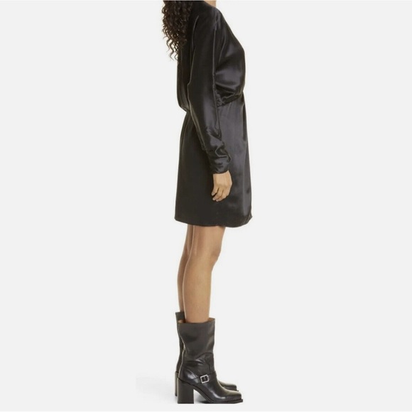 rag & bone Black Silk Satin "Eloise" Gathered Ruched V Front Mini Dress - Picture 8 of 14